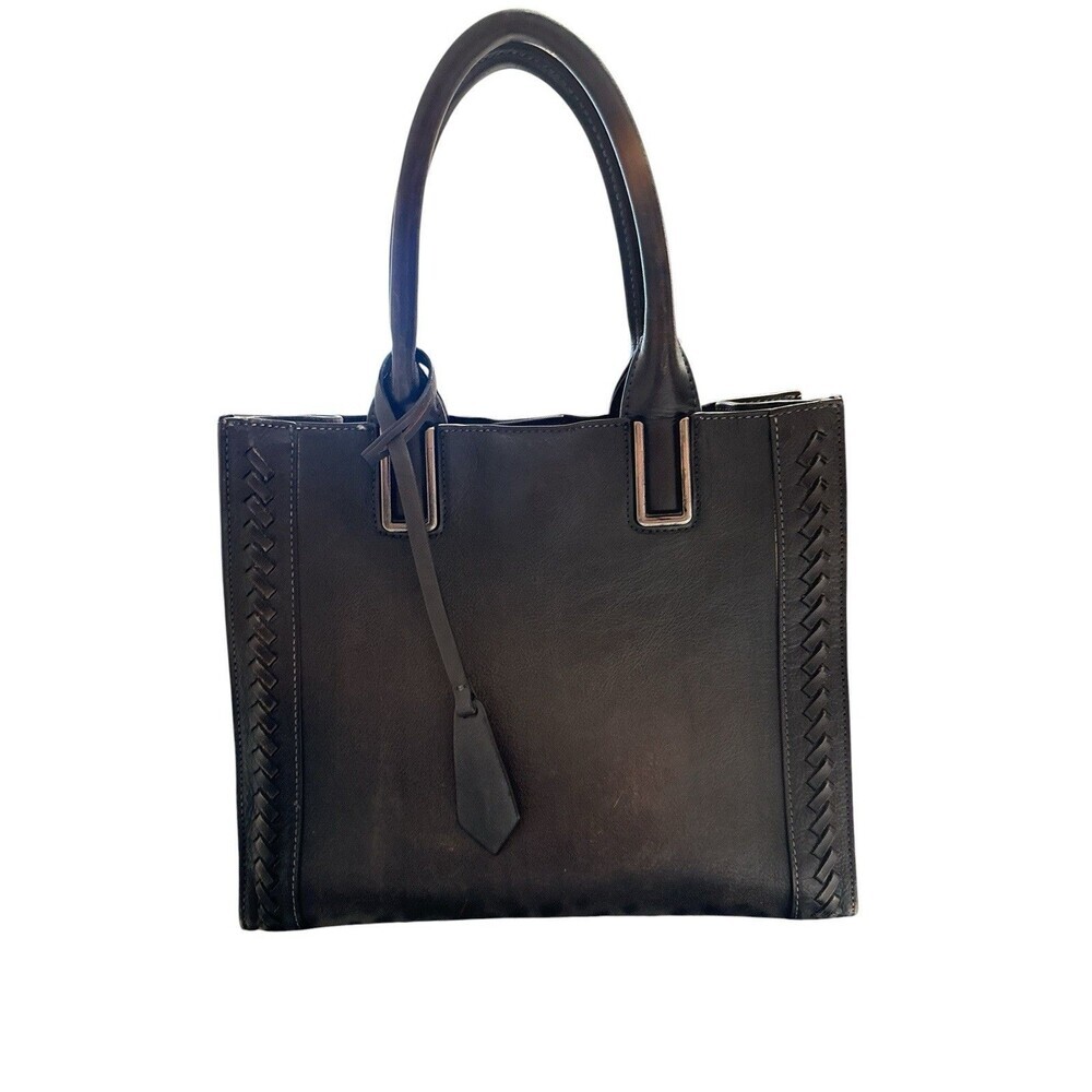 LRTO Genuine Leather Tote Bag Black Braided Artisan Satchel Shoulder Purse